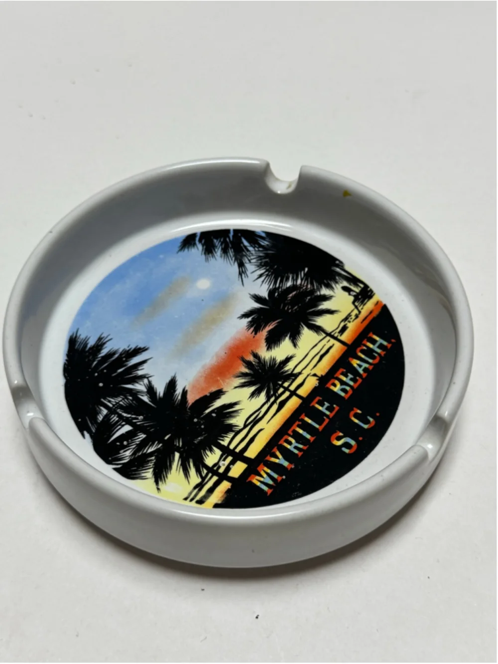 Myrtle Beach SC Souvenir Ashtray Tropical Sunset Design